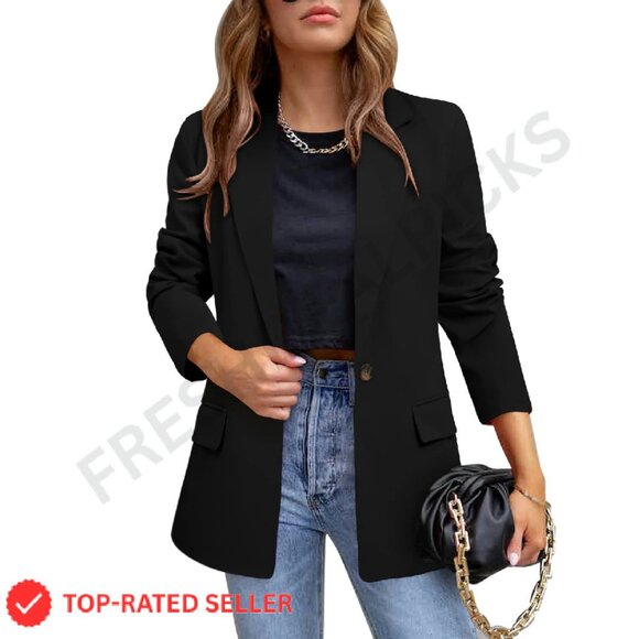 Long Sleeve Open Front Blazer Lapel Button Jacket Work Office Casual